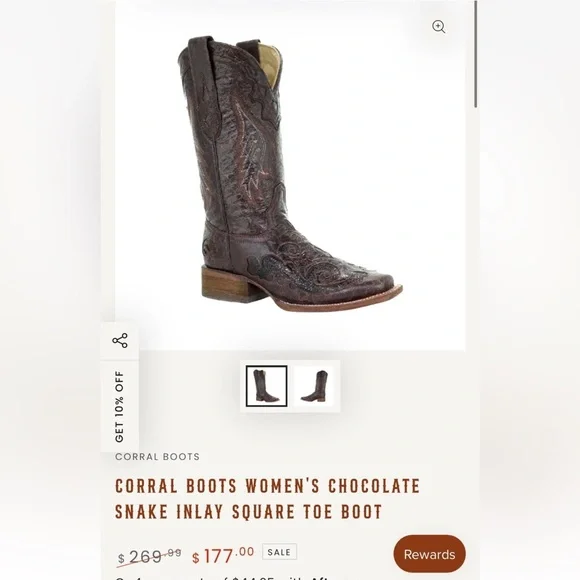 Corral® Ladies Chocolate Snake Inlay Brown Square Toe Boots A2404 - Picture 2 of 6